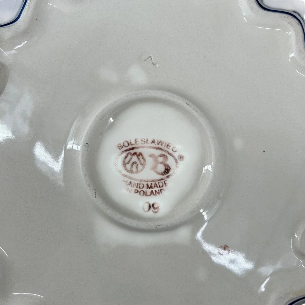 Boleslawiec Polish Pottery Christmas Pie Dish Scalloped Snowflake Candle 10.5in